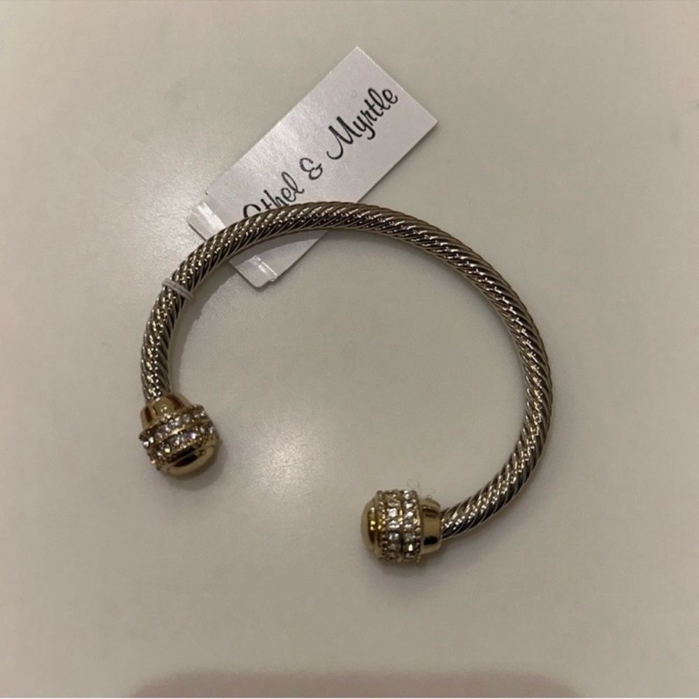 Ethel & Myrtle Stone Cable Cuff Bracelet Silver Gold Rhinestones